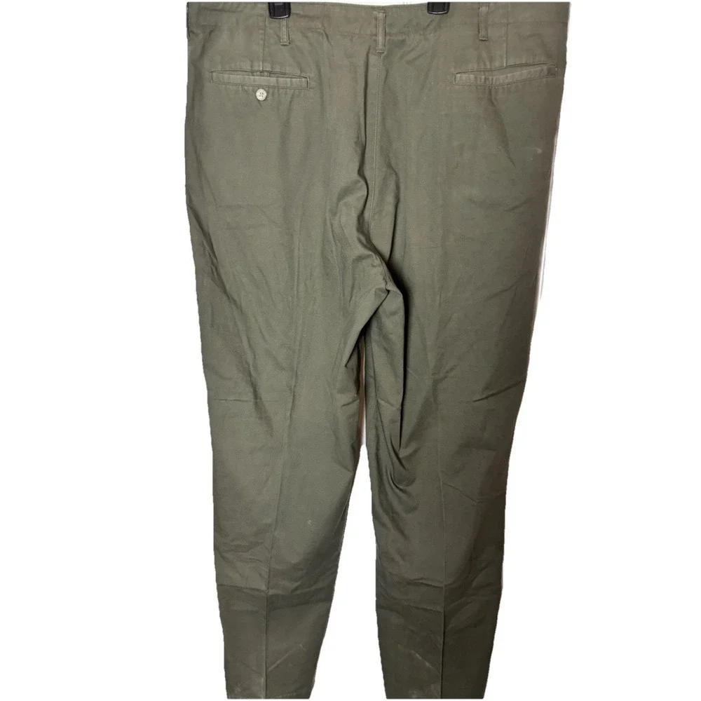 LANDS END 100% Cotton Pants 40x33‎ Army Green Pleated Front